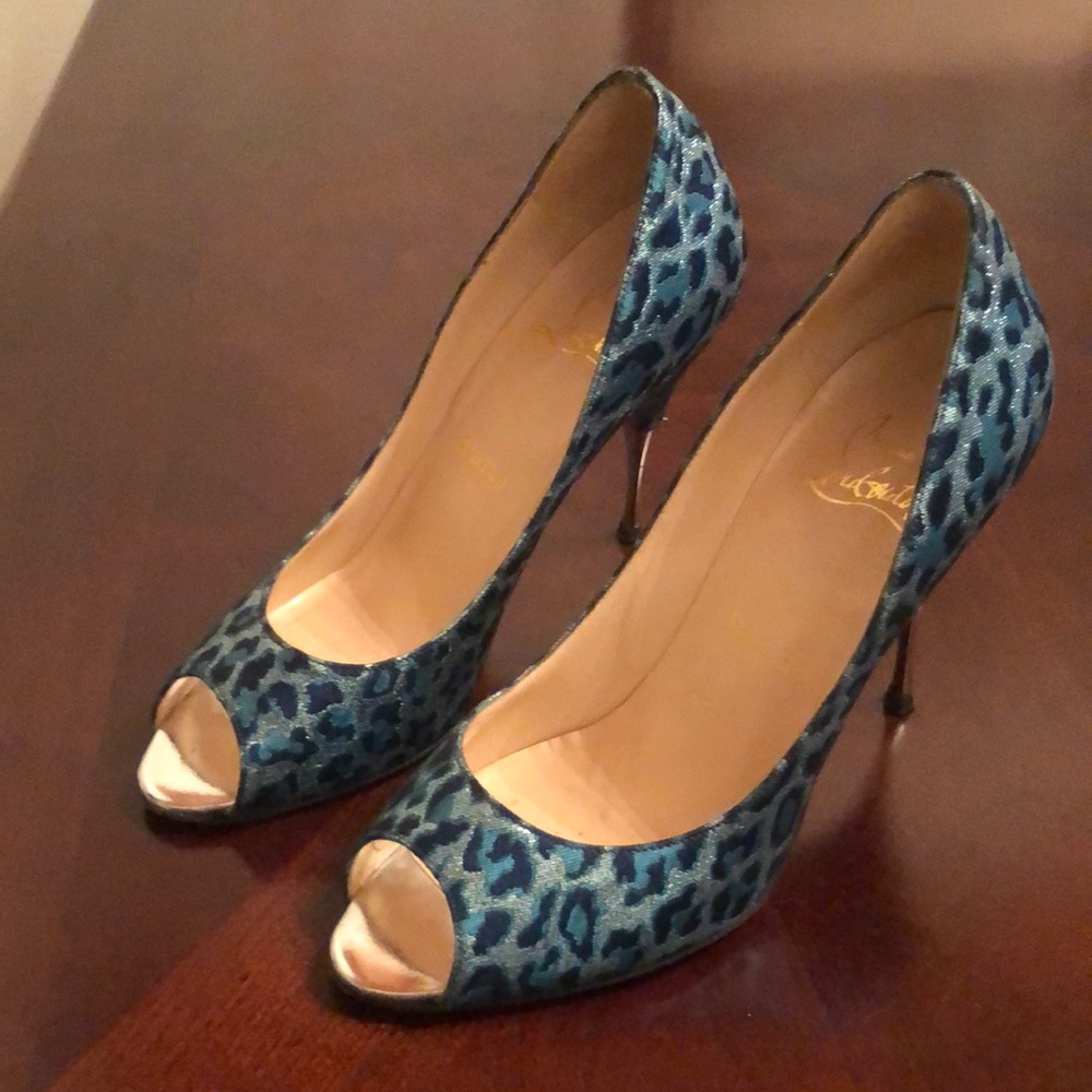 Christian Louboutin blue leopard print heels